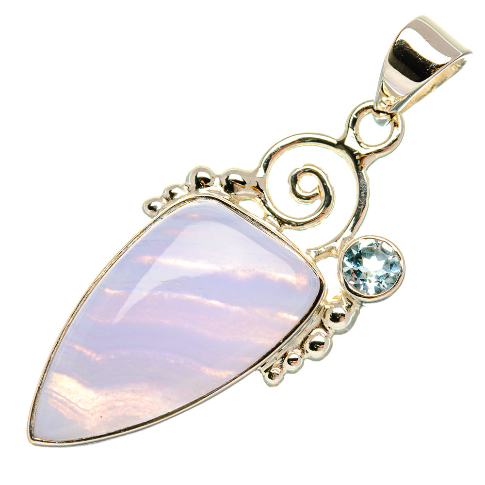 Premium Blue Lace Agate, Blue Topaz 925 Sterling Silver Pendant 1 5/8" (925 Sterling Silver) PD37769