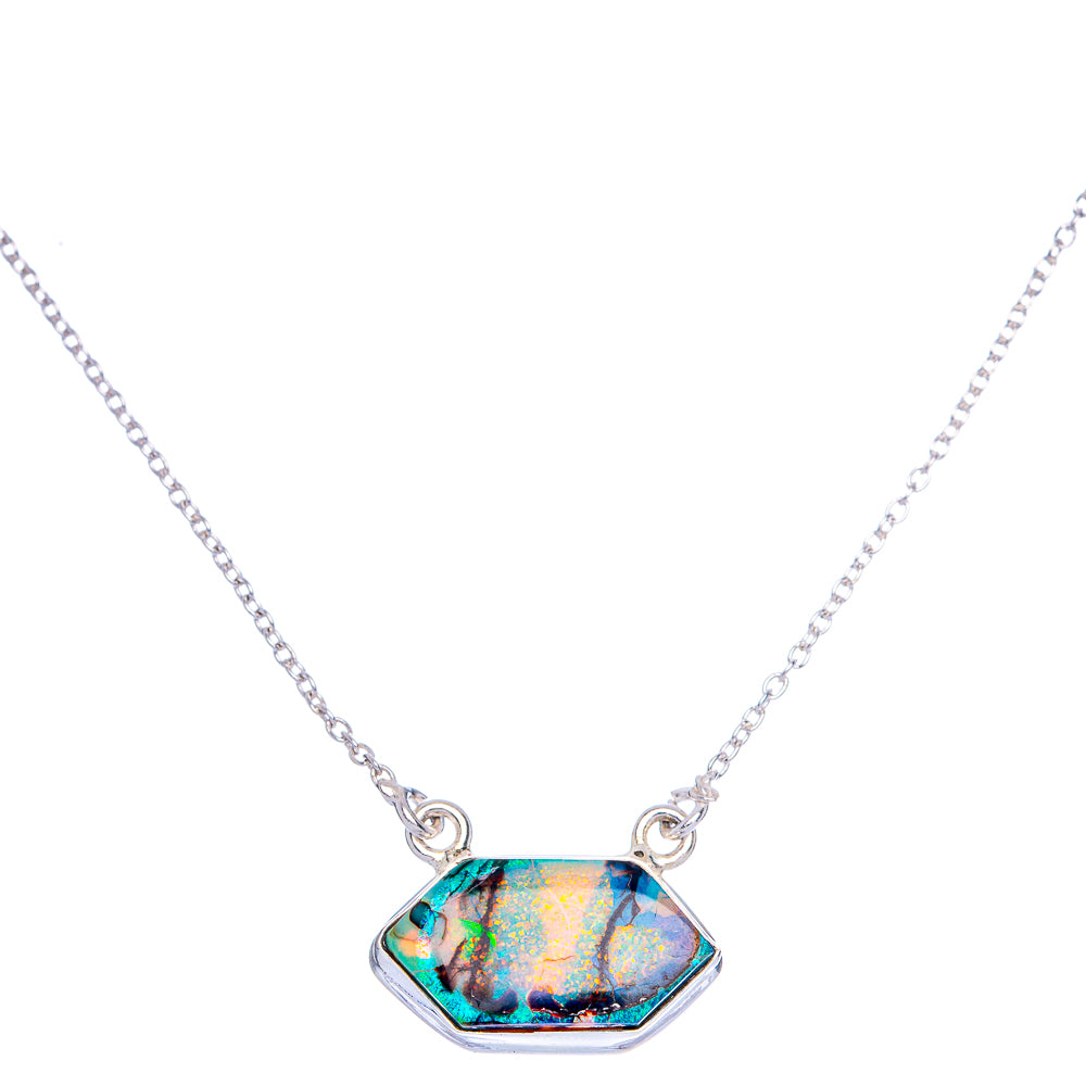 Rare Sterling Opal Necklace 18" (925 Sterling Silver) N90030