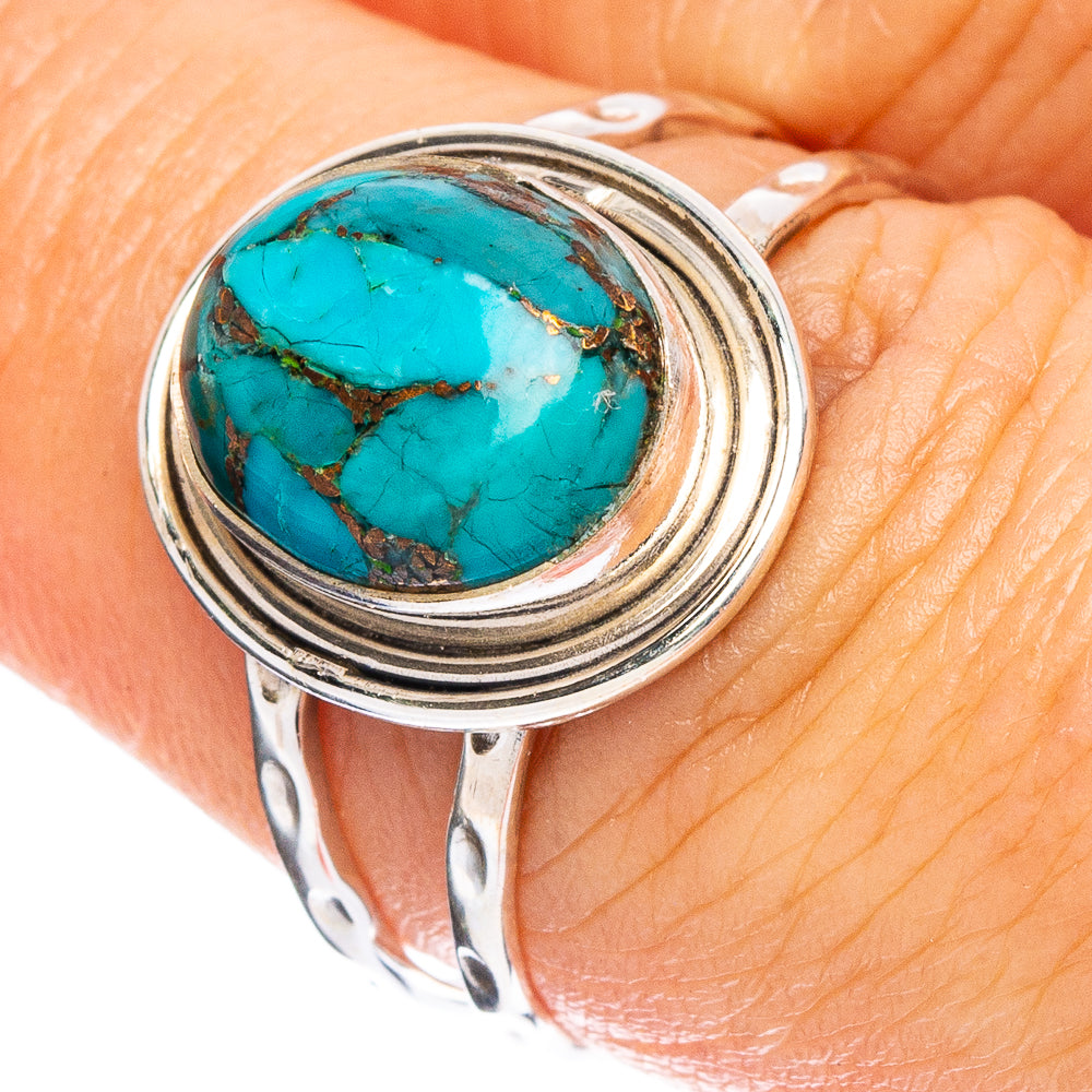 Blue Copper Turquoise Ring Size 7.25 (925 Sterling Silver) R7969