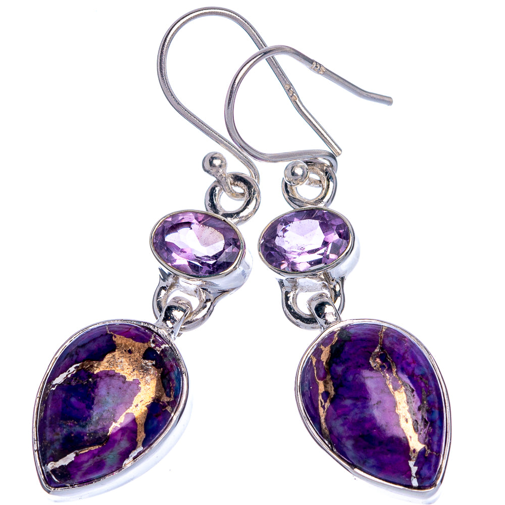 Purple Copper Composite Turquoise, Amethyst Earrings 1 5/8" (925 Sterling Silver) E433016