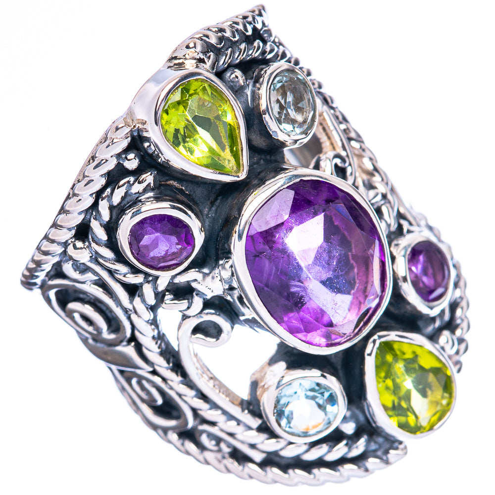 Signature Faceted Amethyst, Peridot Ring Size 8 (925 Sterling Silver) R3548