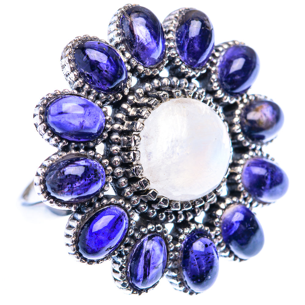 Large Rainbow Moonstone, Tanzanite 925 Sterling Silver Ring Size 7.5 (925 Sterling Silver) RING140416