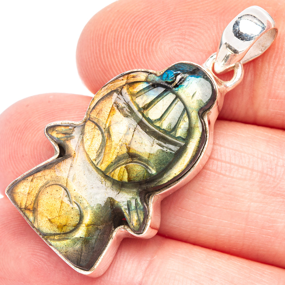Carved Labradorite Kid Pendant 1 1/2" (925 Sterling Silver) P44156