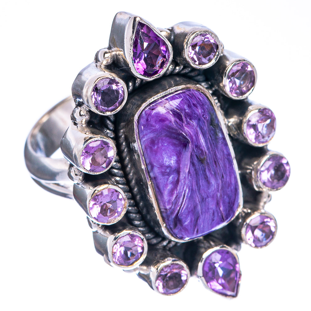 Charoite, Amethyst Ring Size 5.5 (925 Sterling Silver) R1249