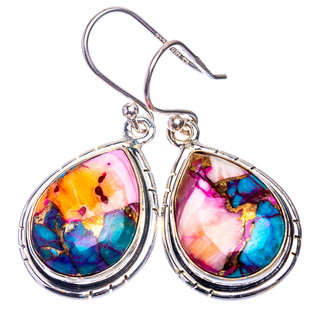 Kingman Pink Dahlia Turquoise Earrings 1 3/8" (925 Sterling Silver) E432586