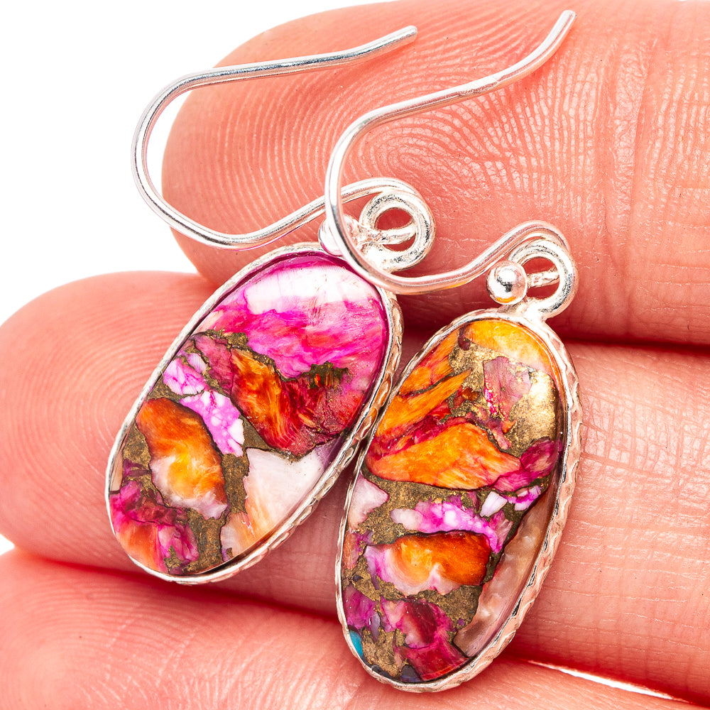 Pink Dahlia Mohave Turquoise Earrings 1 3/8" (.925 Sterling Silver)
