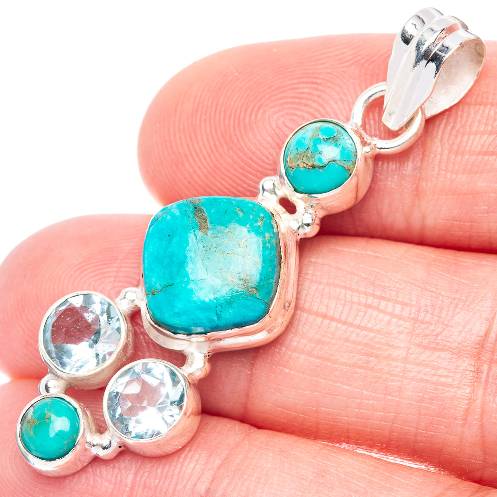 Rare Kingman Turquoise, Blue Topaz Pendant 1 3/4" (925 Sterling Silver) P41119