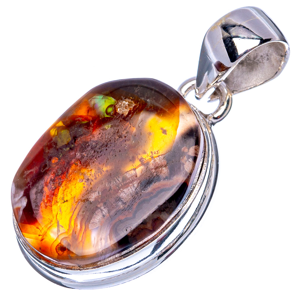 Rare Mexican Fire Agate Pendant 1 1/4" (925 Sterling Silver) P41961