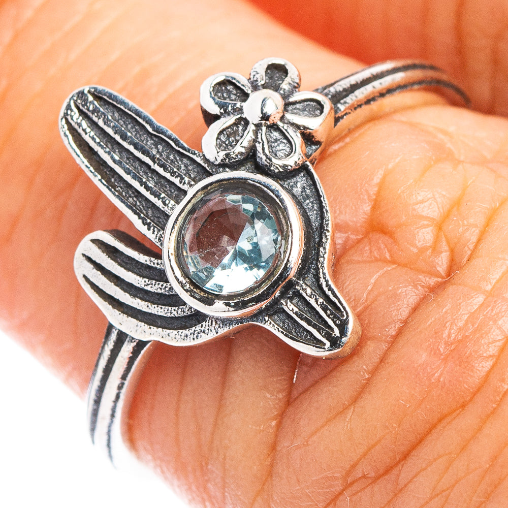 Blue Topaz Cactus Dainty Ring Size 6.5 (.925 Sterling Silver)
