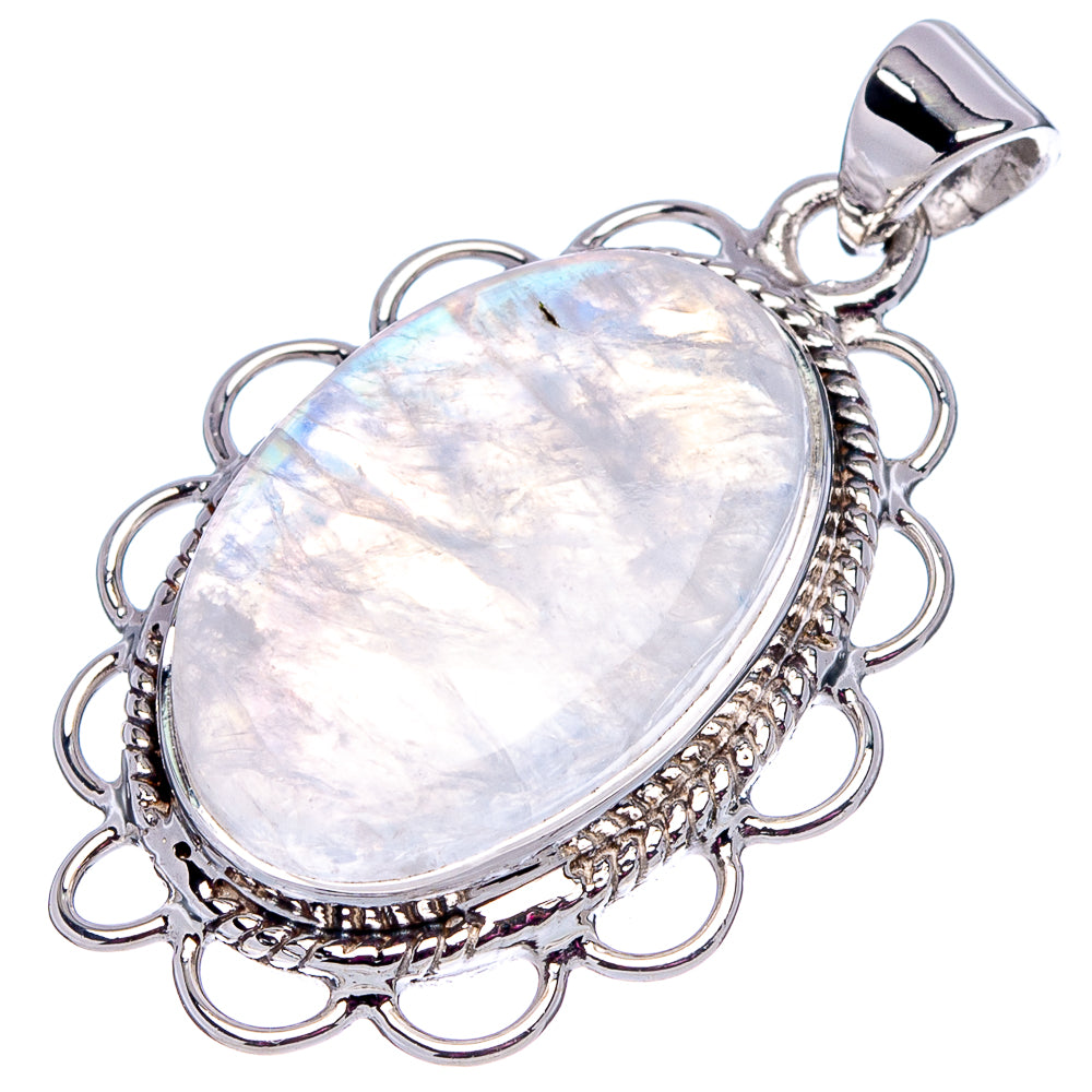 Premium Rainbow Moonstone Pendant 1 1/4" (.925 Sterling Silver)