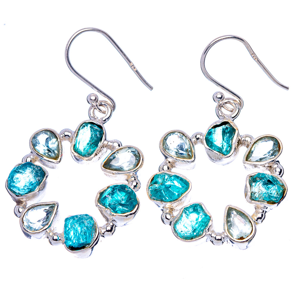 Premium Blue Fluorite, Blue Topaz Earrings 1 5/8" (925 Sterling Silver) E1844