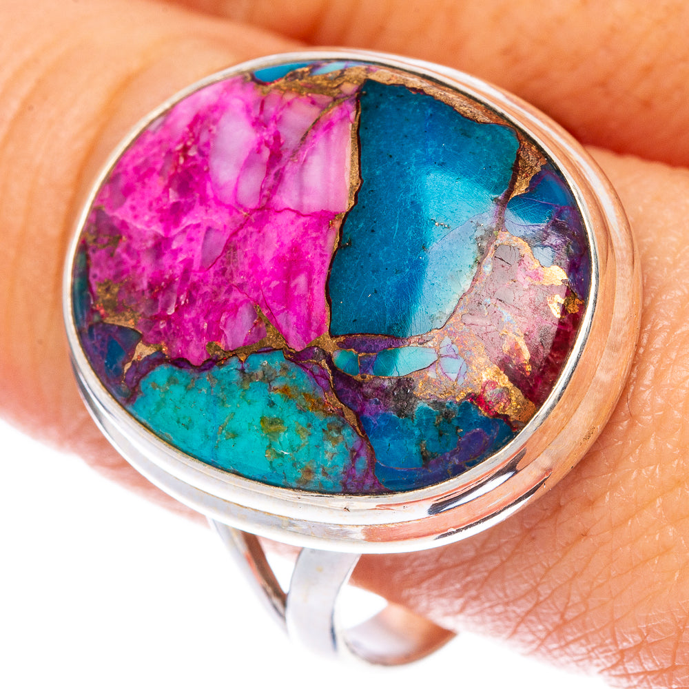 Kingman Pink Dahlia Turquoise Ring Size 11 (925 Sterling Silver) R1466