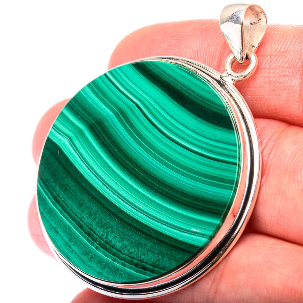 Malachite Coin Pendant 2" (925 Sterling Silver) PD38560