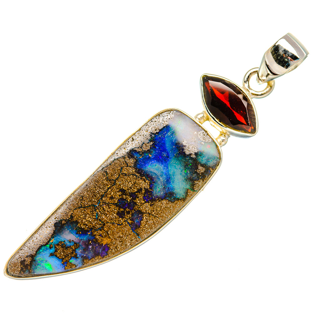 Boulder Opal, Garnet Pendant 2 1/4" (925 Sterling Silver) PD37919