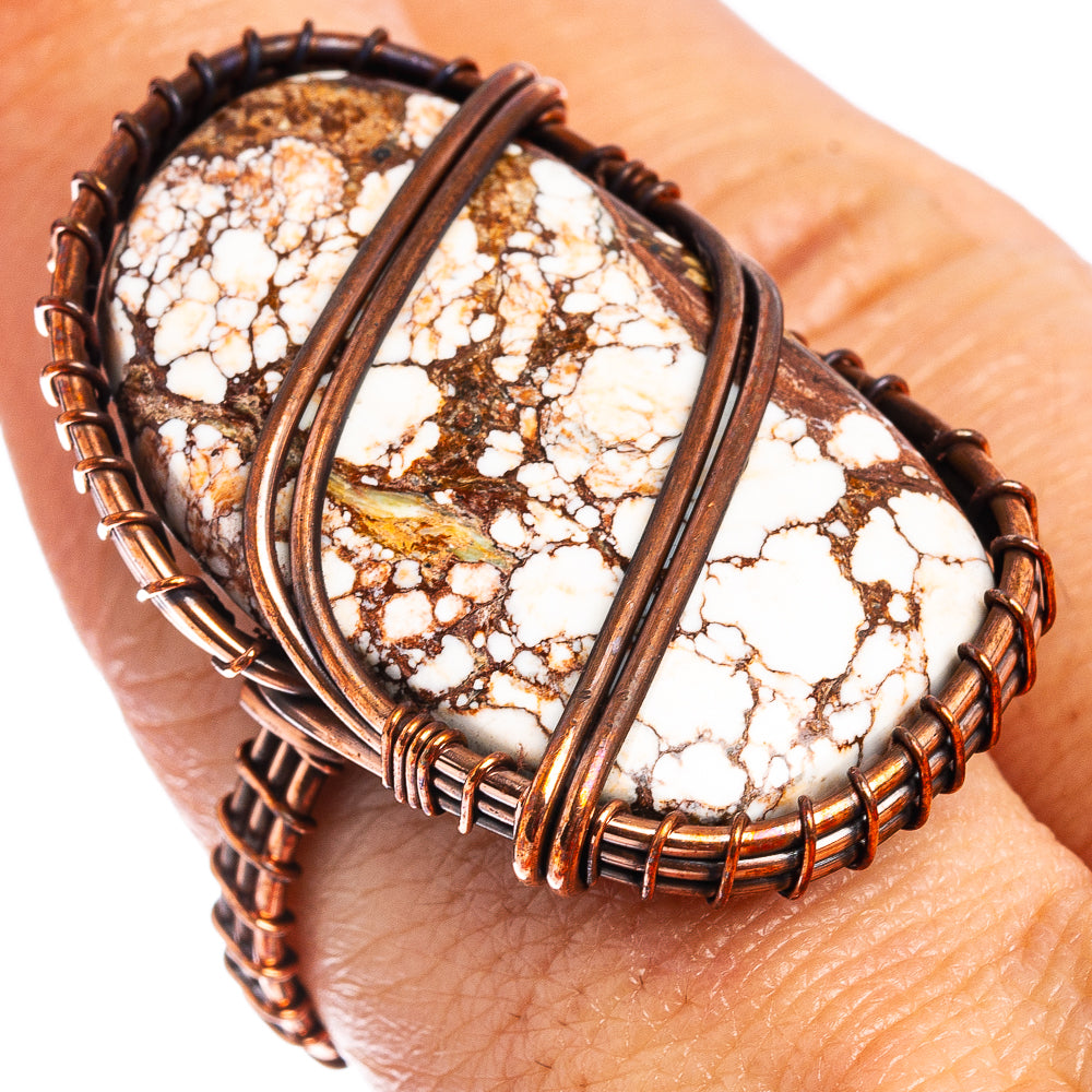 Wild Horse Jasper Wire Wrap Ring Size 8 (Oxidized Copper)