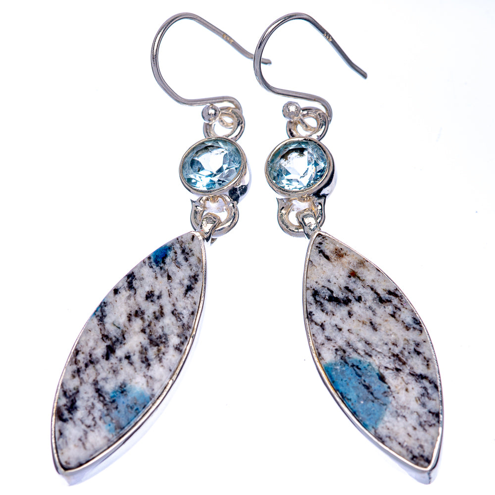 K2 Blue Azurite, Blue Topaz Earrings 2 1/4" (925 Sterling Silver) E433042