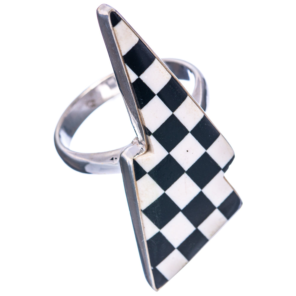 Premium Checkered Onyx Bolt Ring Size 9 (.925 Sterling Silver)
