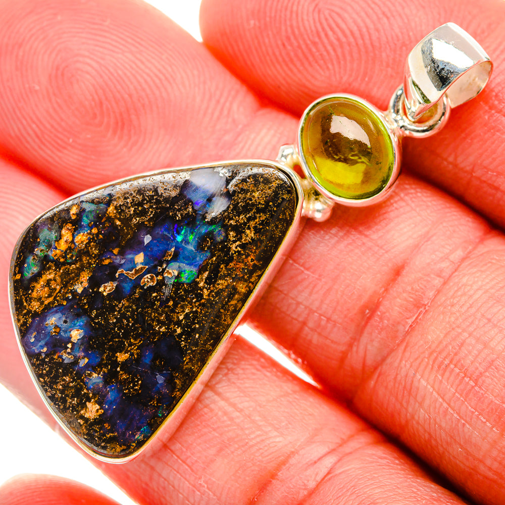 Boulder Opal, Peridot Pendant 1 3/4" (925 Sterling Silver) PD38044