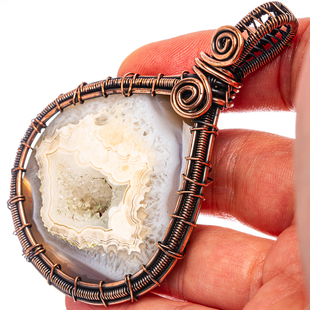 Agate Druzy Slice Wire Wrap Pendant 2 3/4" (Oxidized Copper)
