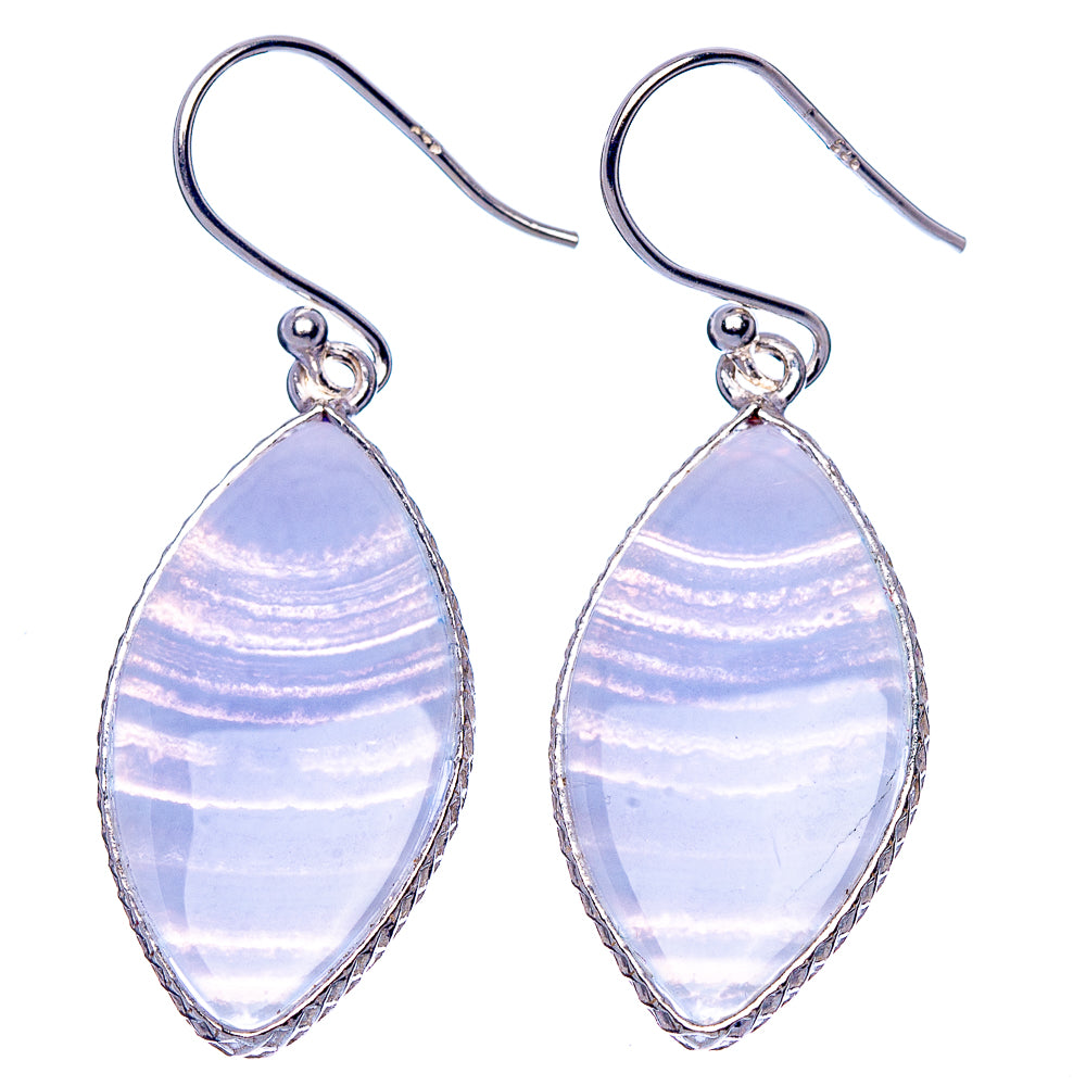 Blue Lace Agate Earrings 1 5/8" (925 Sterling Silver) E1820