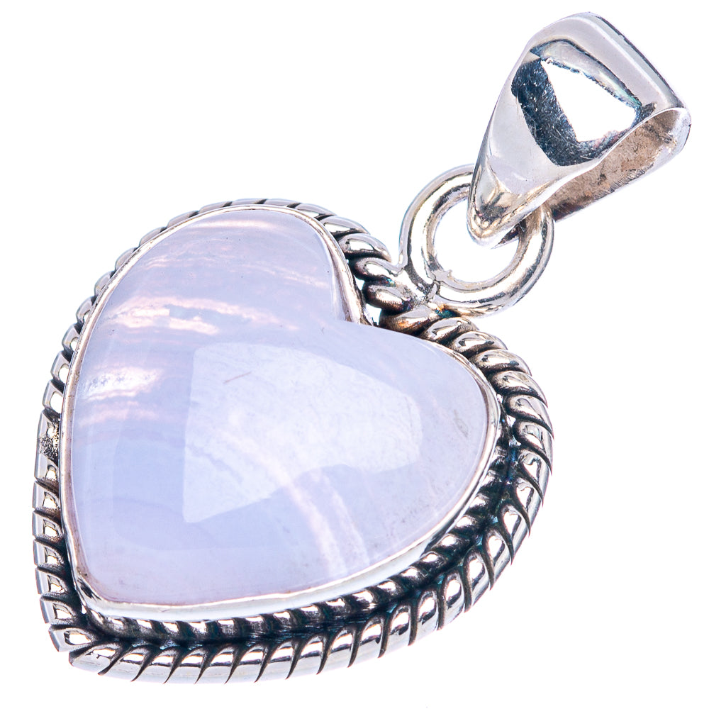 Blue Lace Agate Heart Pendant 1 1/8" (925 Sterling Silver) P42520