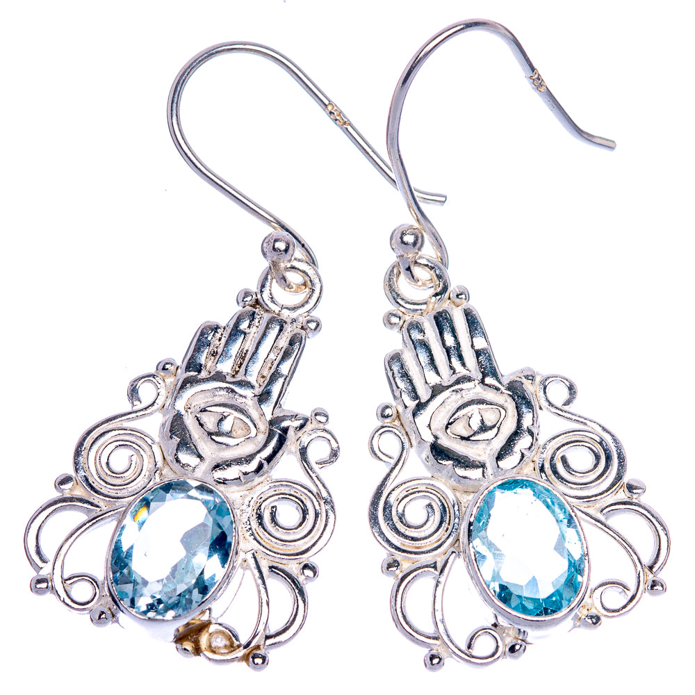 Blue Topaz Hand Eye Earrings 1 1/2" (925 Sterling Silver) E1069