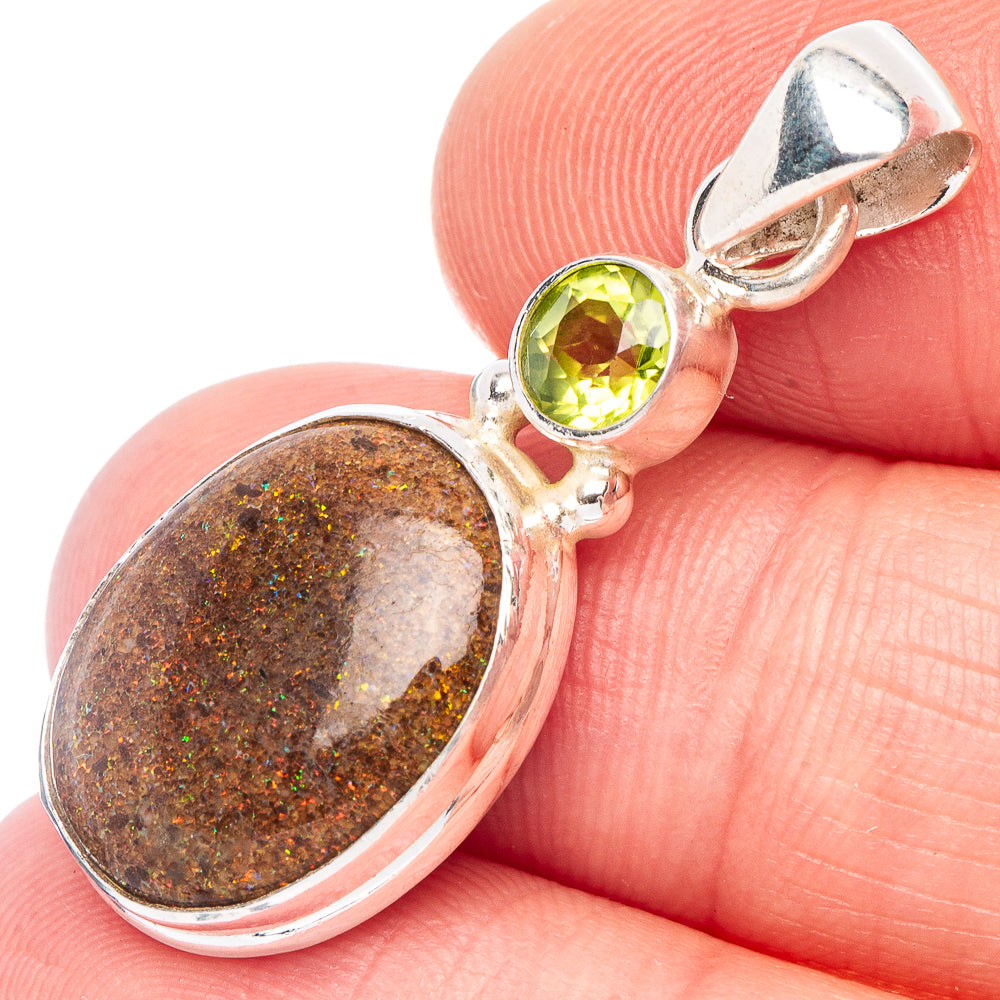 Rare Andamooka Opal, Peridot Pendant 1 3/8" (925 Sterling Silver) P44124