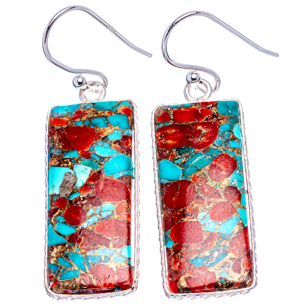 Coral Turquoise Matrix Earrings 1 5/8" (.925 Sterling Silver)