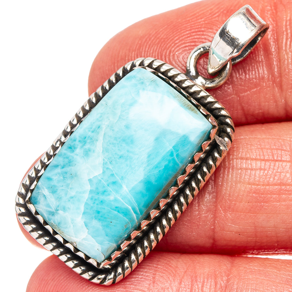 Rare Larimar Pendant 1 3/8" (.925 Sterling Silver)