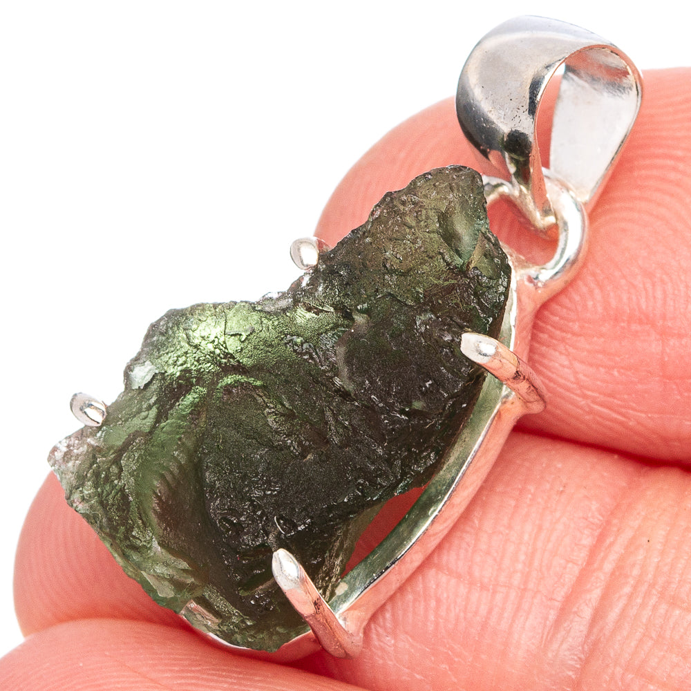 Rare Czech Moldavite Pendant 1 1/8" (925 Sterling Silver) P40317