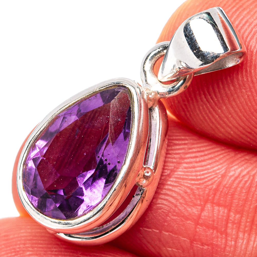 Faceted Amethyst Dainty Pendant 7/8" (.925 Sterling Silver)