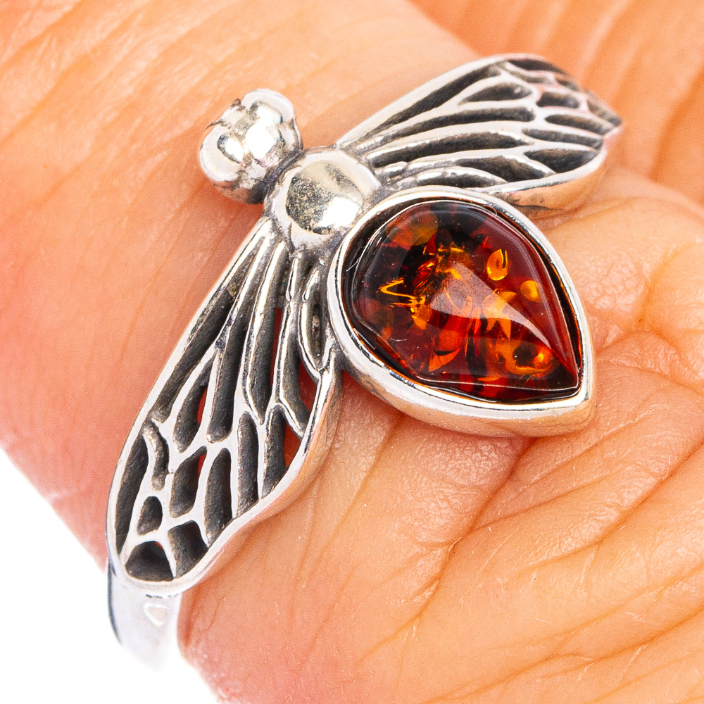 Baltic Amber Honey Bee Ring Size 6 (.925 Sterling Silver)