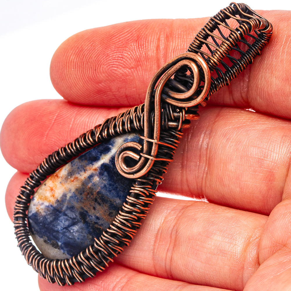 Sodalite Wire Wrap Pendant 2 1/2" (Oxidized Copper)