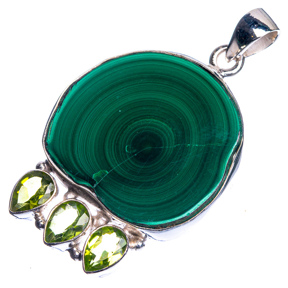 Malachite, Peridot 925 Sterling Silver Pendant 1 3/4"
