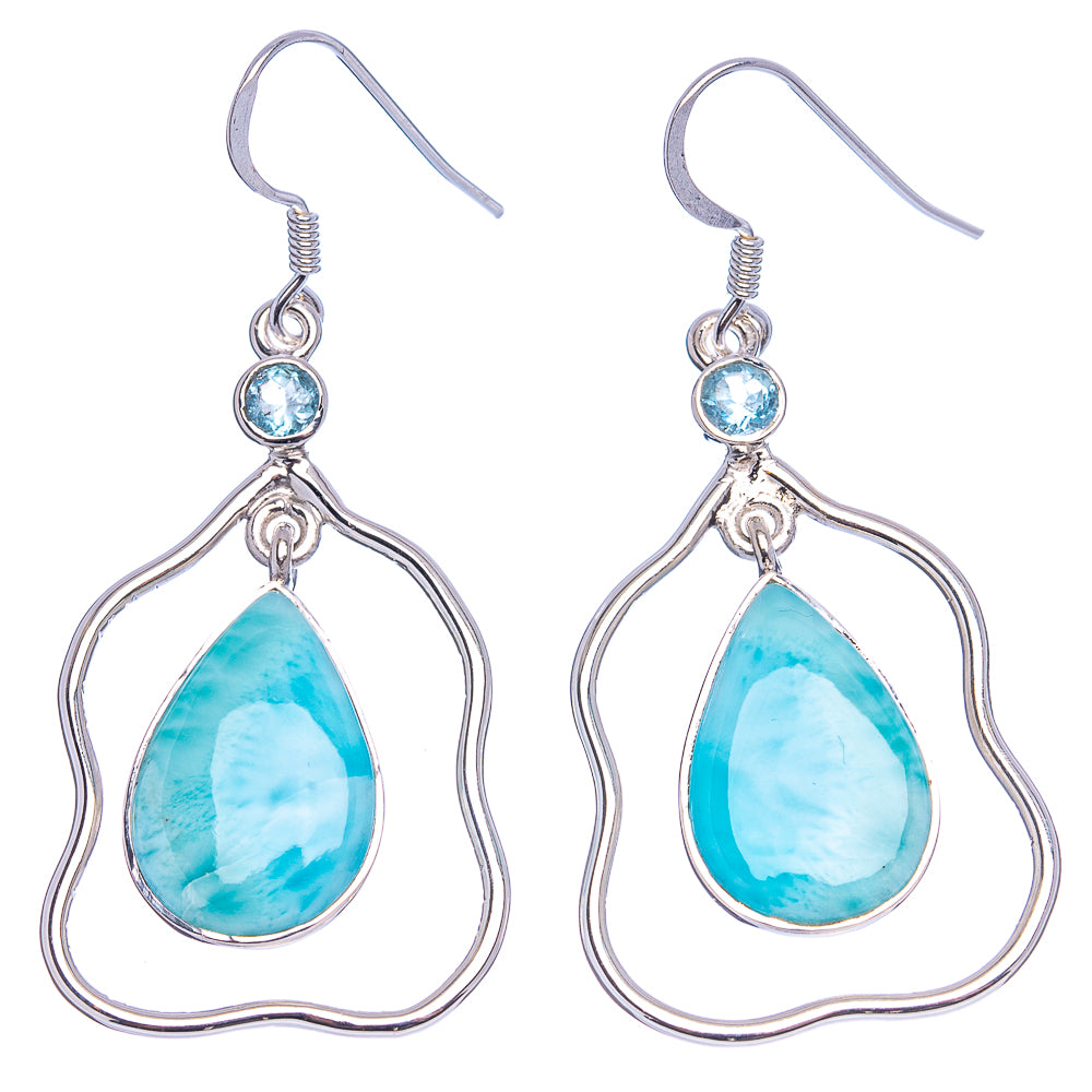 Signature Larimar, Blue Topaz Earrings 2 1/8" (.925 Sterling Silver)