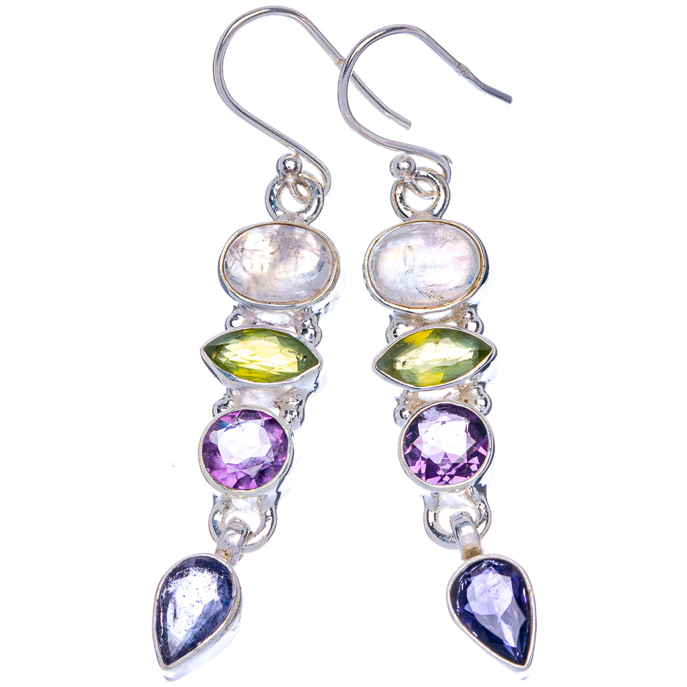 Rainbow Moonstone, Peridot, Amethyst, Tanzanite Earrings 2 1/8" (925 Sterling Silver) E433051
