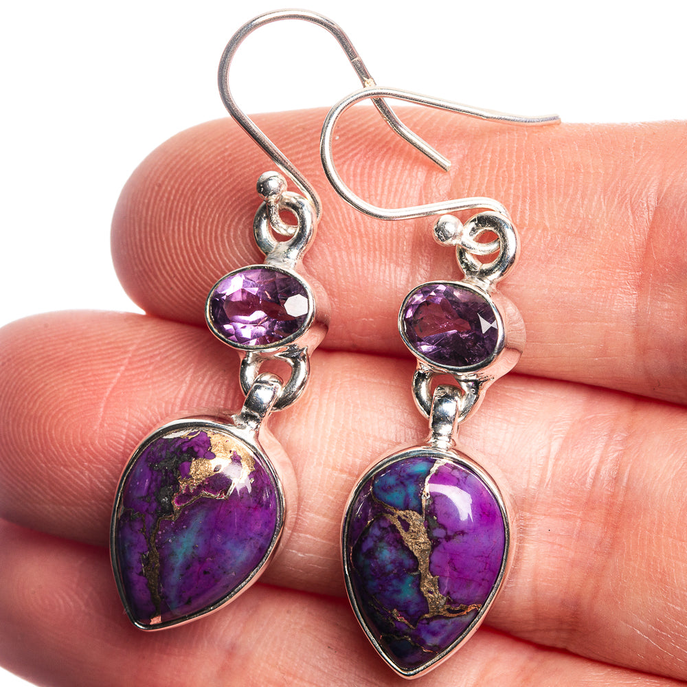 Purple Copper Composite Turquoise, Amethyst 925 Sterling Silver Earrings 1 5/8"