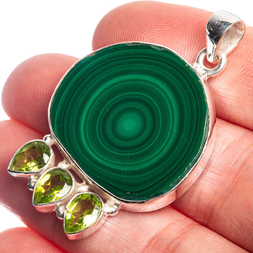 Malachite, Peridot Pendant 1 3/4" (925 Sterling Silver) P39773
