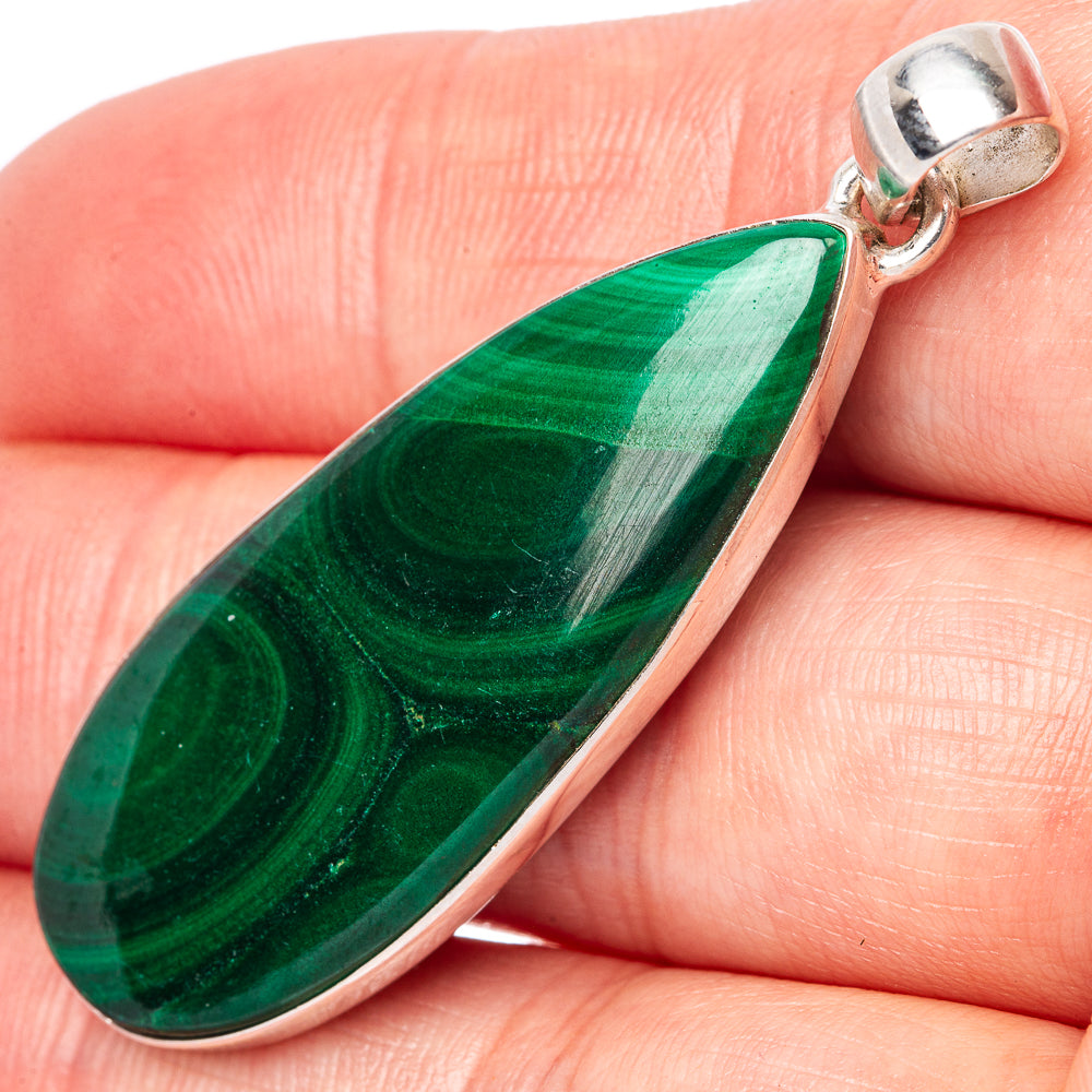 Malachite Pendant 1 7/8" (925 Sterling Silver) P42838