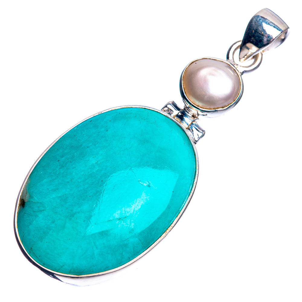 Peru Amazonite, Cultured Pearl Pendant 2 1/8" (925 Sterling Silver) P39049