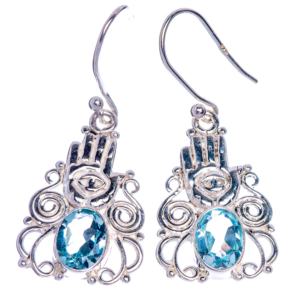 Blue Topaz Hand Eye Earrings 1 1/2" (925 Sterling Silver) E433563