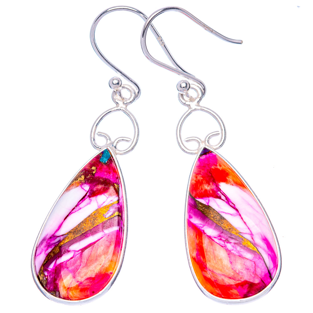 Kingman Pink Dahlia Turquoise 925 Sterling Silver Earrings 1 3/4" (925 Sterling Silver) E1235