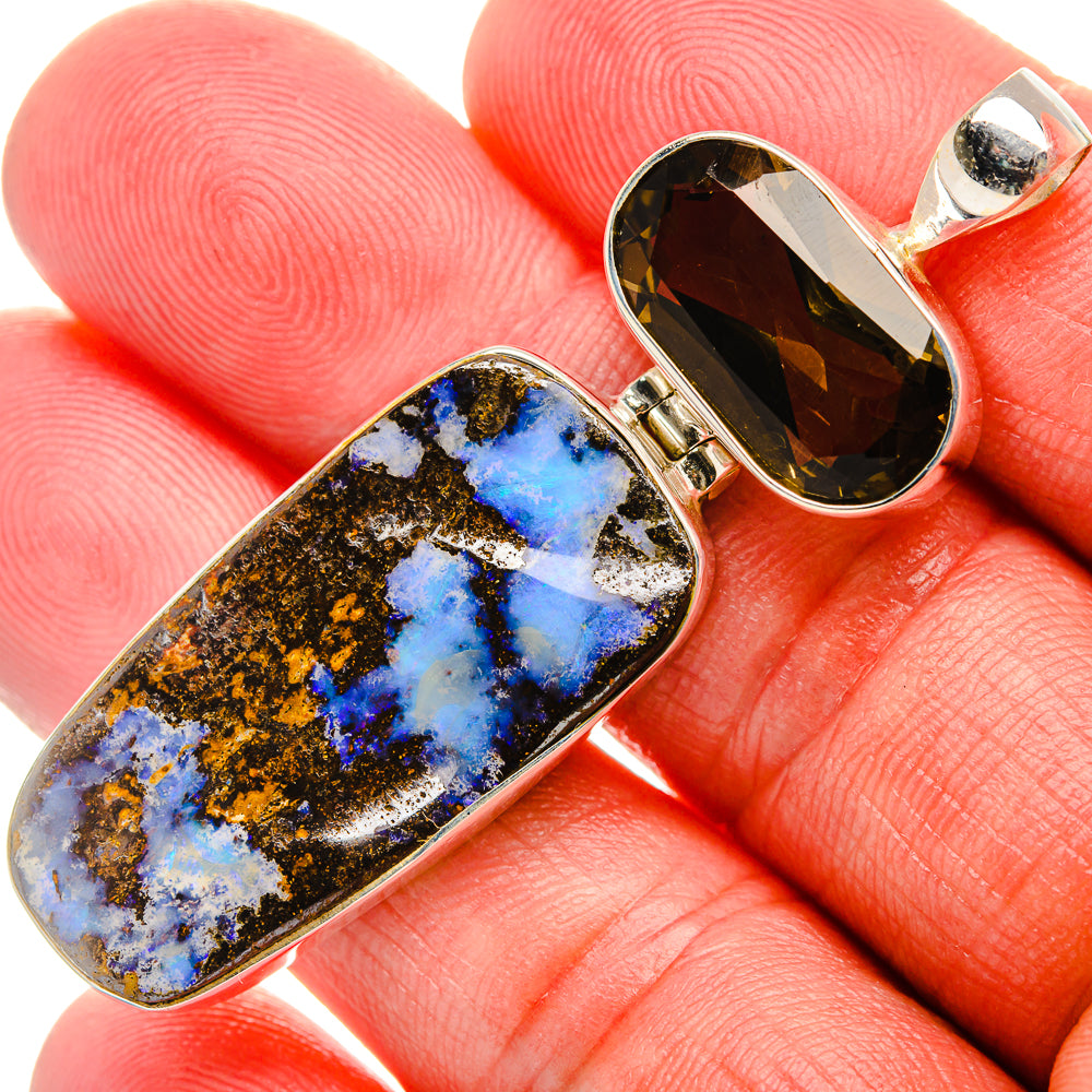 Boulder Opal, Smoky Quartz Pendant 2 1/4" (925 Sterling Silver) PD37953