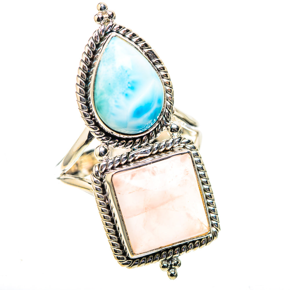 Large Rose Quartz, Larimar Ring Size 9.75 (925 Sterling Silver) RING138588