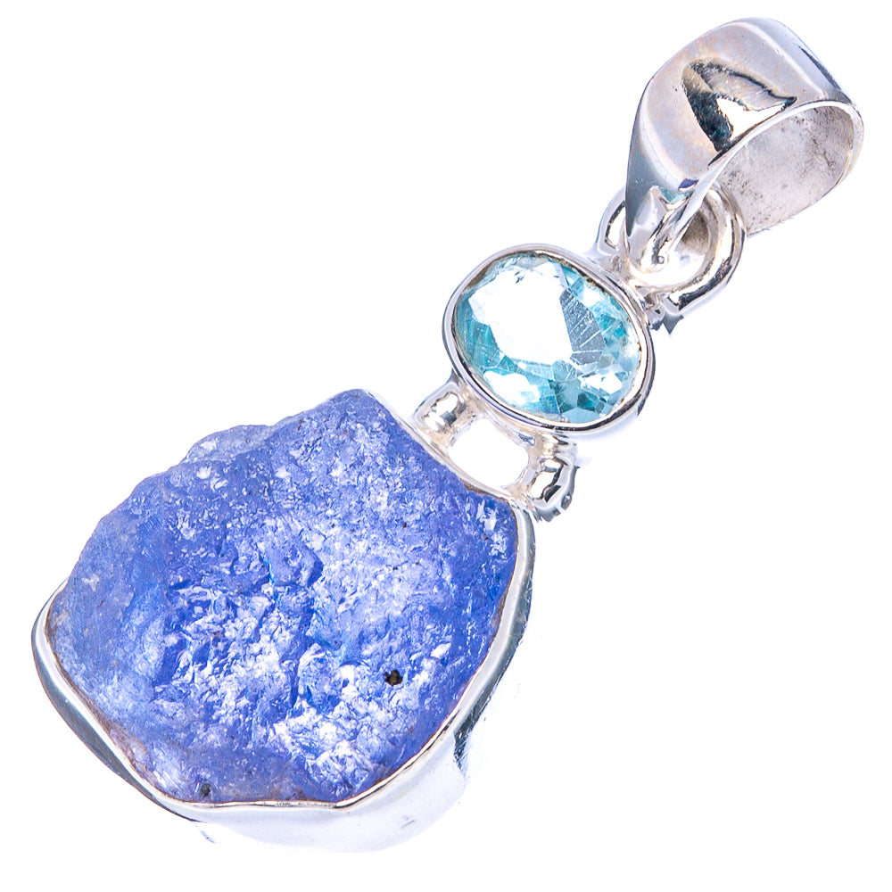 Raw Tanzanite, Blue Topaz Pendant 1 1/4" (.925 Sterling Silver)