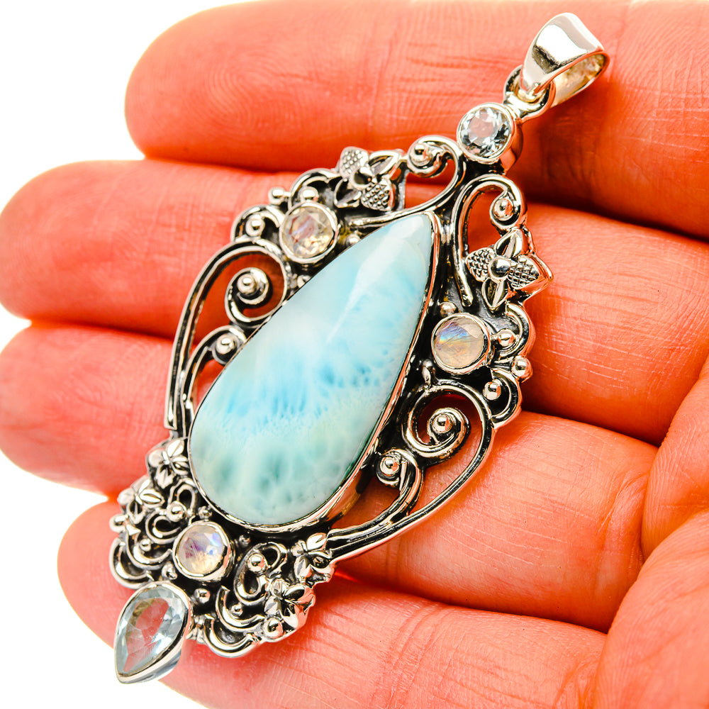 Signature Larimar, Rainbow Moonstone, Blue Topaz Pendant 2 1/2" (925 Sterling Silver) PD37839