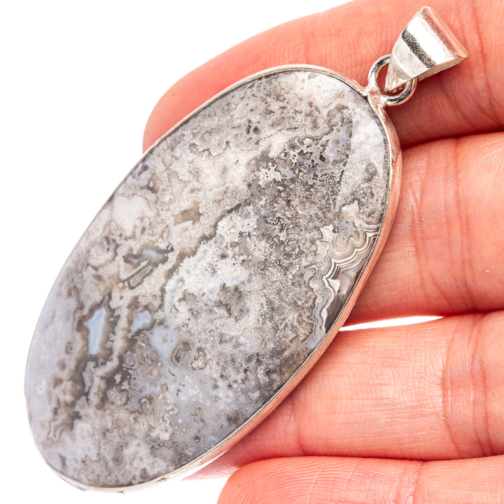 Laguna Lace Agate Pendant 2 3/8" (Silver Plated)