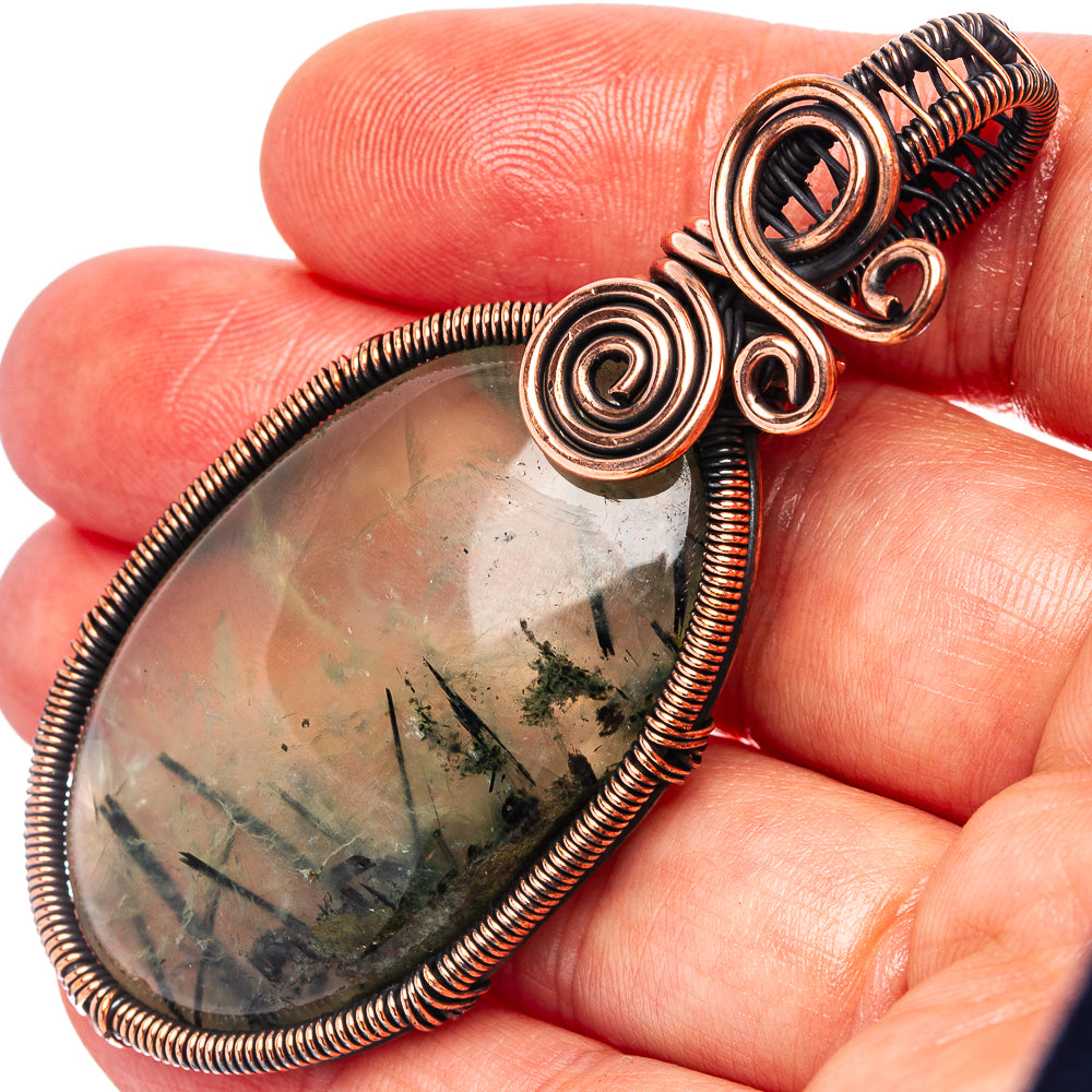 Prehnite Wire Wrap Pendant 2 5/8" (Oxidized Copper)