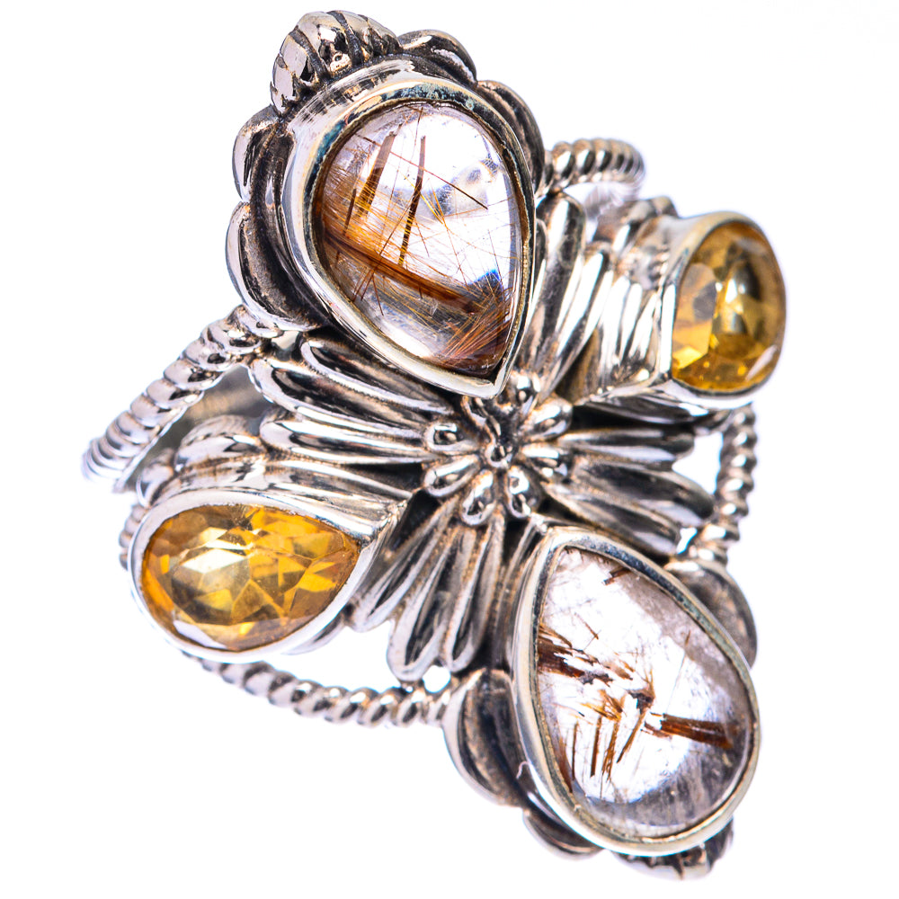 Large Rutilated Quartz, Citrine Ring Size 7.5 (925 Sterling Silver) R141670