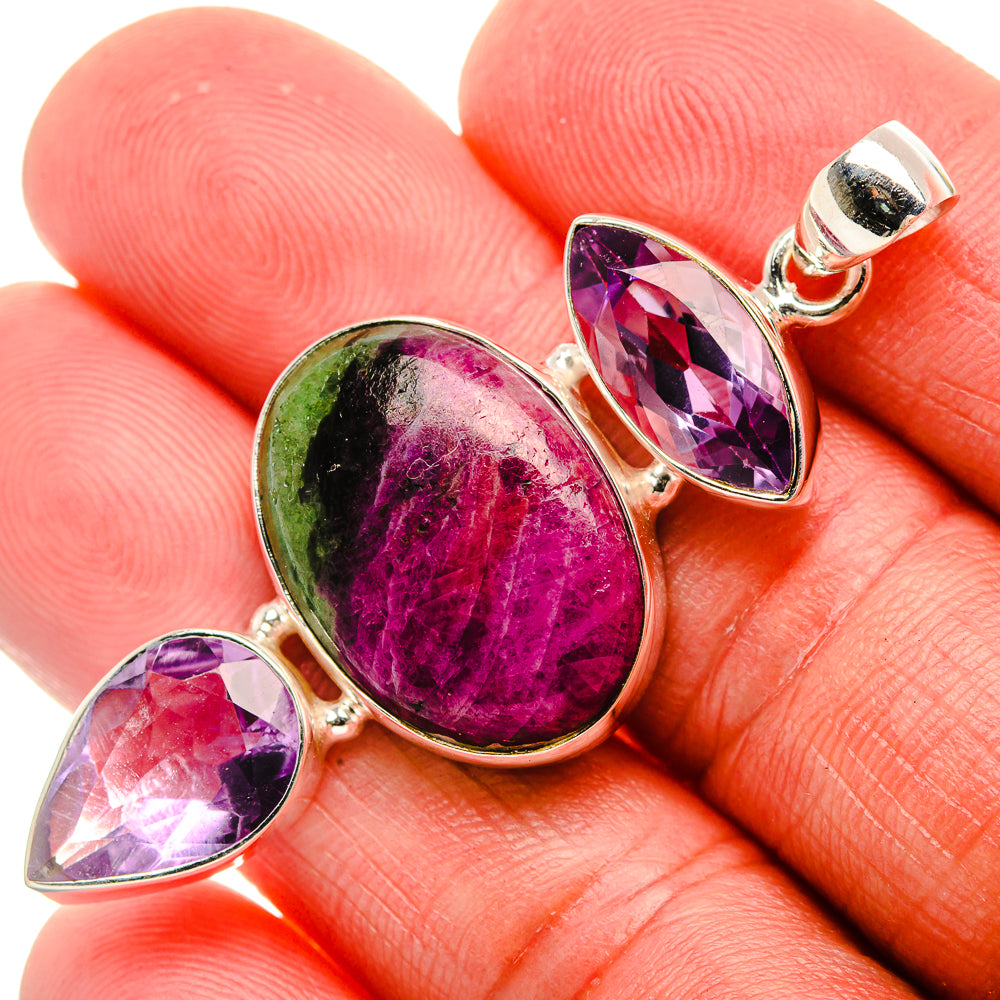 Ruby Zoisite, Amethyst Pendant 2" (925 Sterling Silver) PD37902
